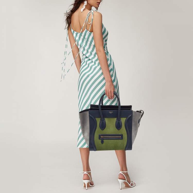 Pre Owned Celine Tricolor Nubuck Leather Mini Luggage Tote