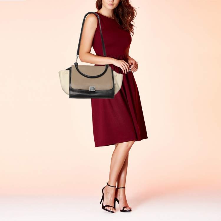 Pre Owned Celine Tricolor Leather Medium Trapeze Top Handle Bag