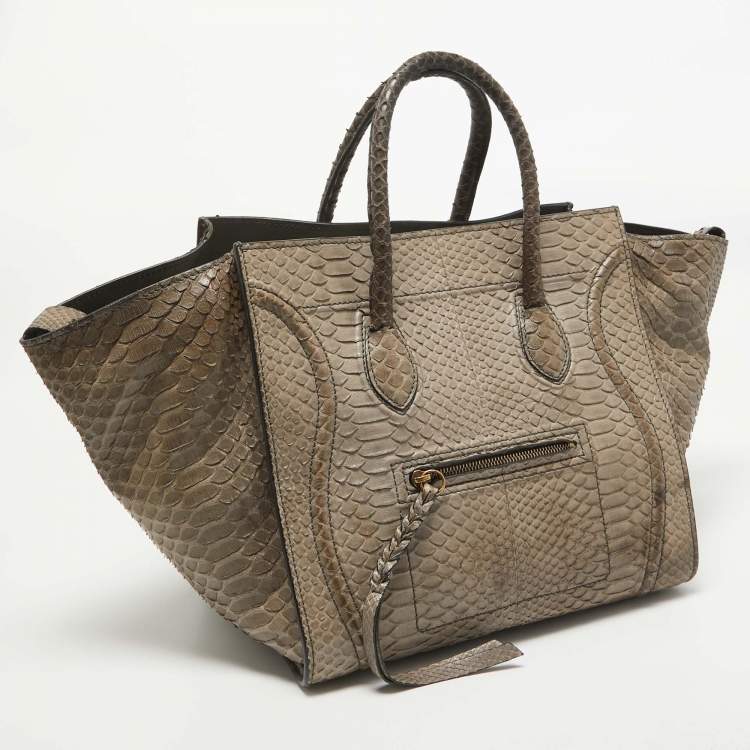 Pre Owned Celine Beige Python Medium Luggage Phantom Tote