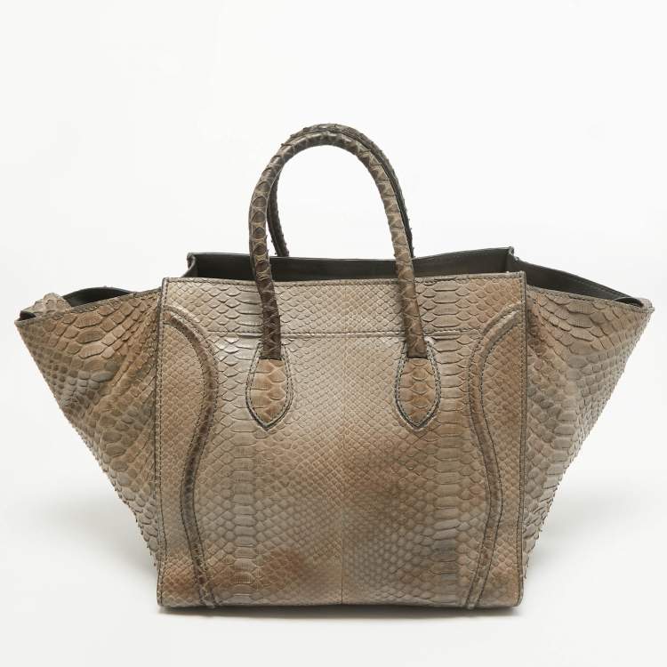 Pre Owned Celine Beige Python Medium Luggage Phantom Tote