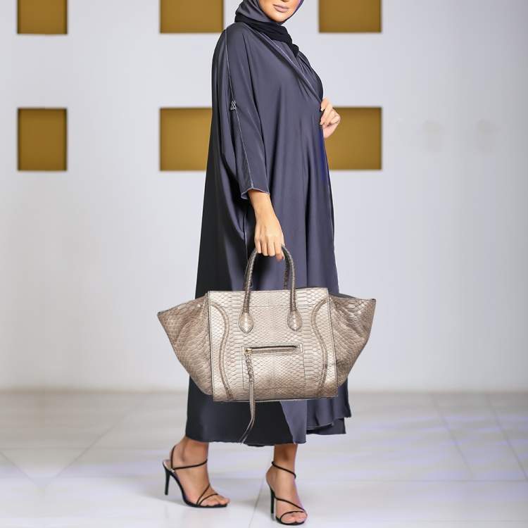 Pre Owned Celine Beige Python Medium Luggage Phantom Tote