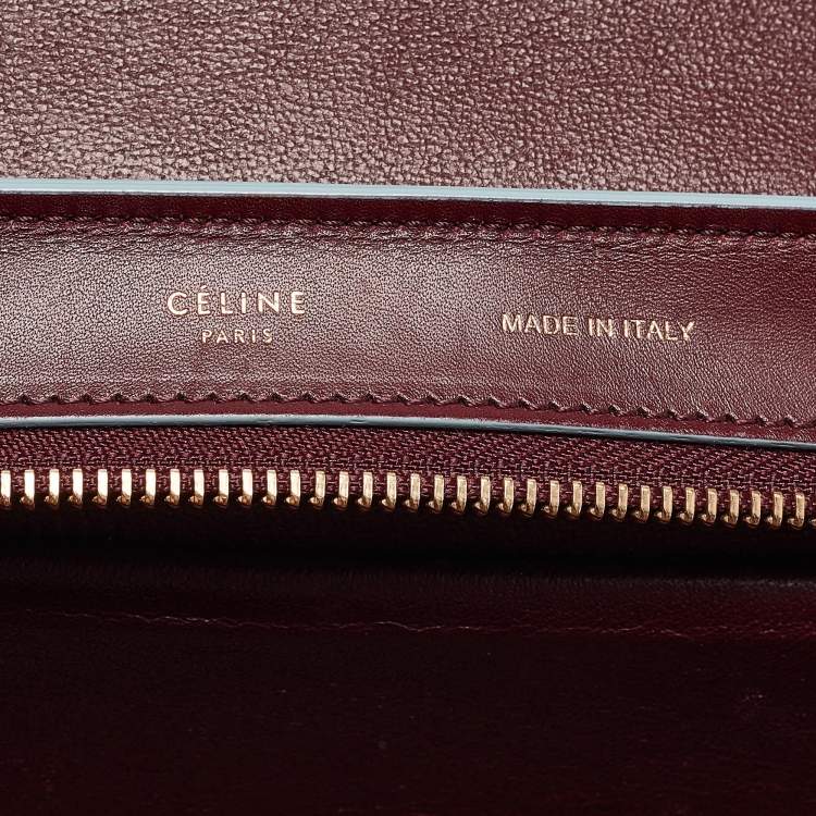 Pre Owned Celine Burgundy/Light Blue Leather Small Trapeze Top Handle Bag