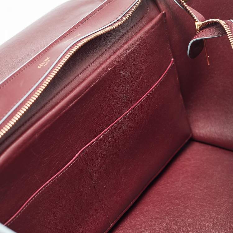 Pre Owned Celine Burgundy/Light Blue Leather Small Trapeze Top Handle Bag