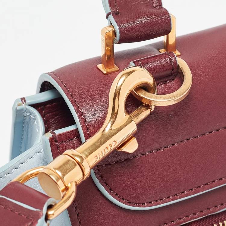 Pre Owned Celine Burgundy/Light Blue Leather Small Trapeze Top Handle Bag