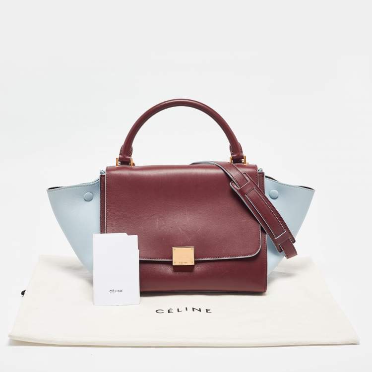 Pre Owned Celine Burgundy/Light Blue Leather Small Trapeze Top Handle Bag