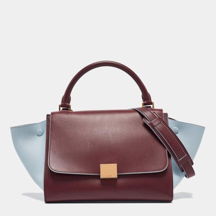Pre Owned Celine Burgundy/Light Blue Leather Small Trapeze Top Handle Bag
