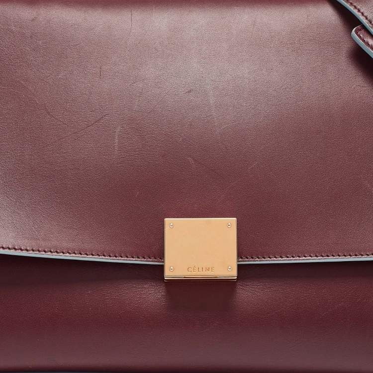 Pre Owned Celine Burgundy/Light Blue Leather Small Trapeze Top Handle Bag