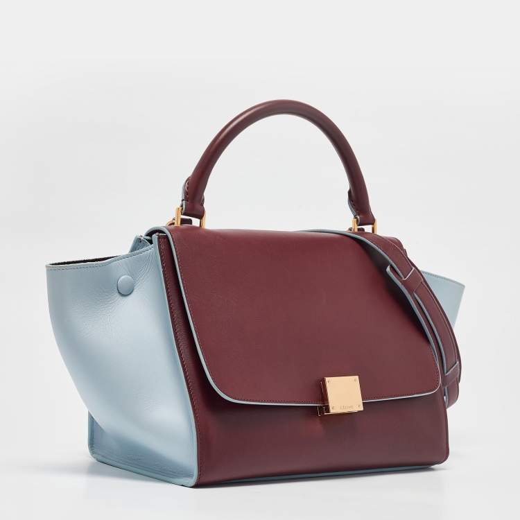 Pre Owned Celine Burgundy/Light Blue Leather Small Trapeze Top Handle Bag