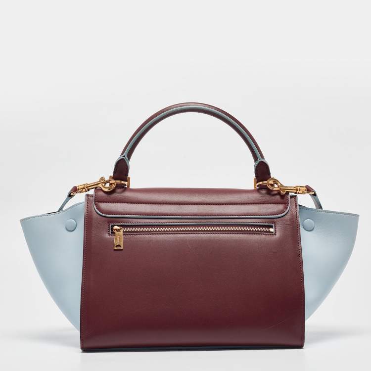 Pre Owned Celine Burgundy/Light Blue Leather Small Trapeze Top Handle Bag
