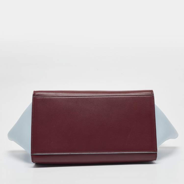 Pre Owned Celine Burgundy/Light Blue Leather Small Trapeze Top Handle Bag