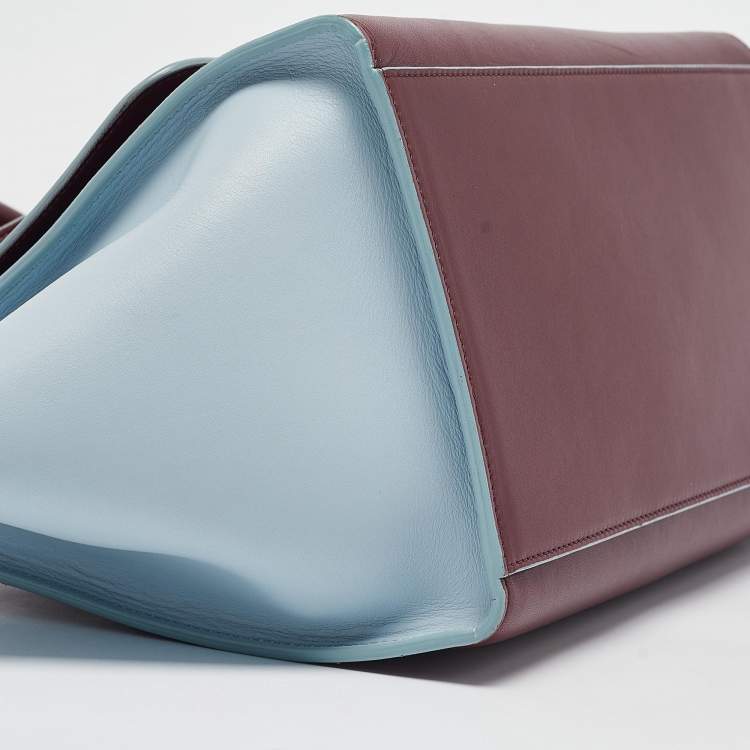 Pre Owned Celine Burgundy/Light Blue Leather Small Trapeze Top Handle Bag