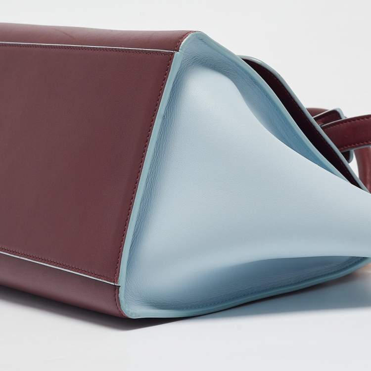 Pre Owned Celine Burgundy/Light Blue Leather Small Trapeze Top Handle Bag
