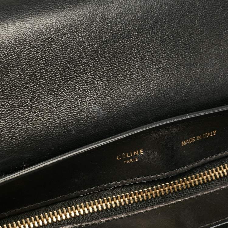 Pre Owned Celine Black/Beige Python and Leather Medium Trapeze Top Handle Bag