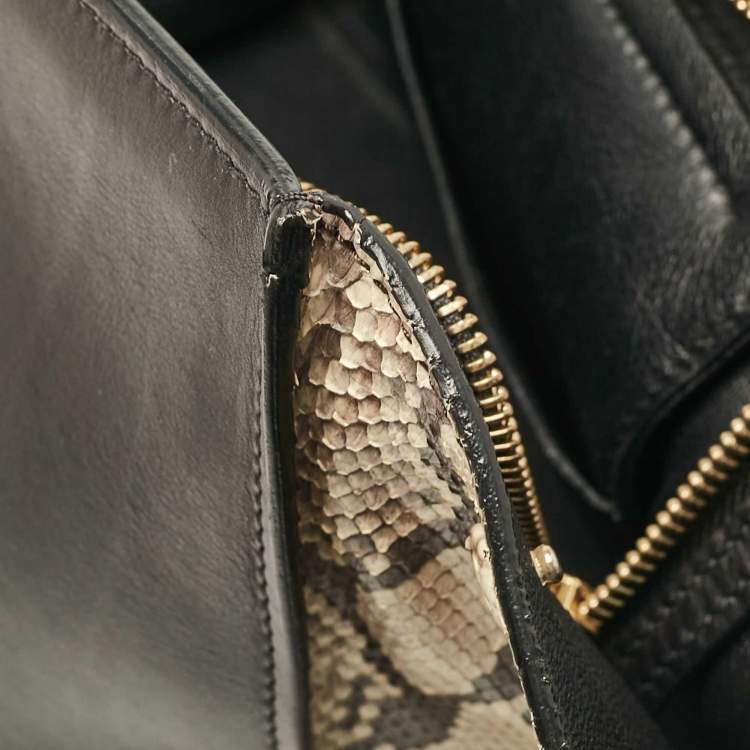 Pre Owned Celine Black/Beige Python and Leather Medium Trapeze Top Handle Bag
