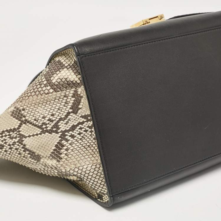 Pre Owned Celine Black/Beige Python and Leather Medium Trapeze Top Handle Bag