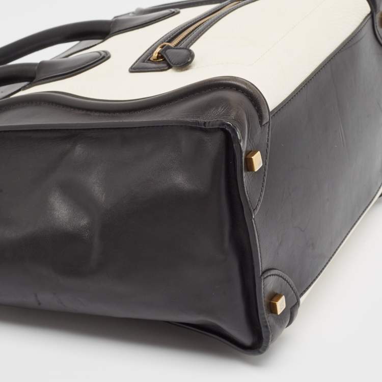 Pre Owned Celine Black/White Leather Mini Luggage Tote
