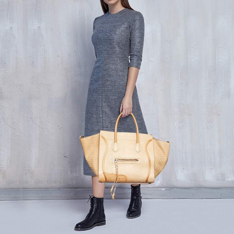 Pre Owned Celine Tan Python Medium Luggage Phantom Tote