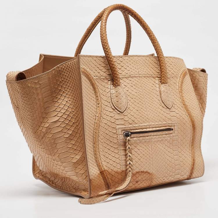 Pre Owned Celine Tan Python Medium Luggage Phantom Tote