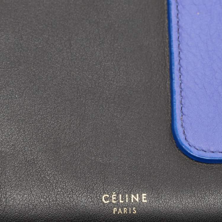 مملوكة مسبقًا Celine Black/Blue Leather Fold Over Zip Clutch