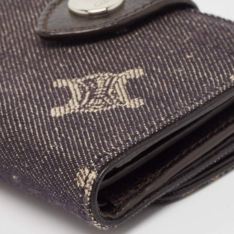 Pre Owned Celine Black Denim Macadam Print French Wallet