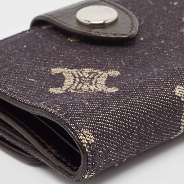 Pre Owned Celine Black Denim Macadam Print French Wallet