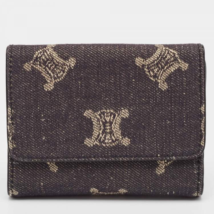 Pre Owned Celine Black Denim Macadam Print French Wallet