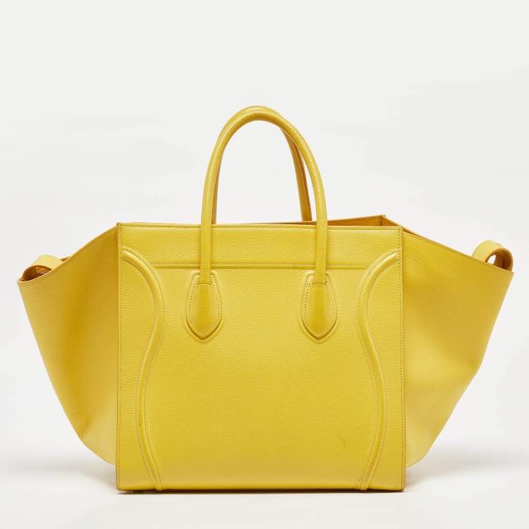 Pre Owned Celine Yellow Leather Medium Phantom Luggage Tote