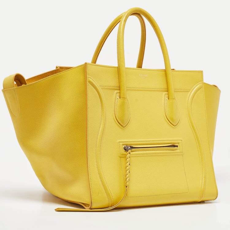 Pre Owned Celine Yellow Leather Medium Phantom Luggage Tote