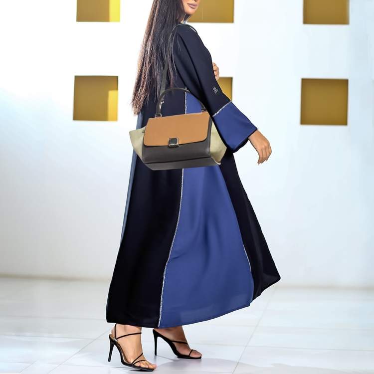 Pre Owned Celine Multicolor Nubuck, Patent and Leather Small Trapeze Top Handle Bag