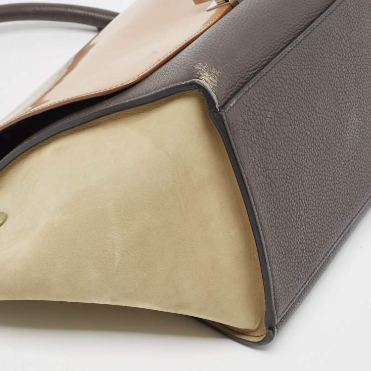 Pre Owned Celine Multicolor Nubuck, Patent and Leather Small Trapeze Top Handle Bag