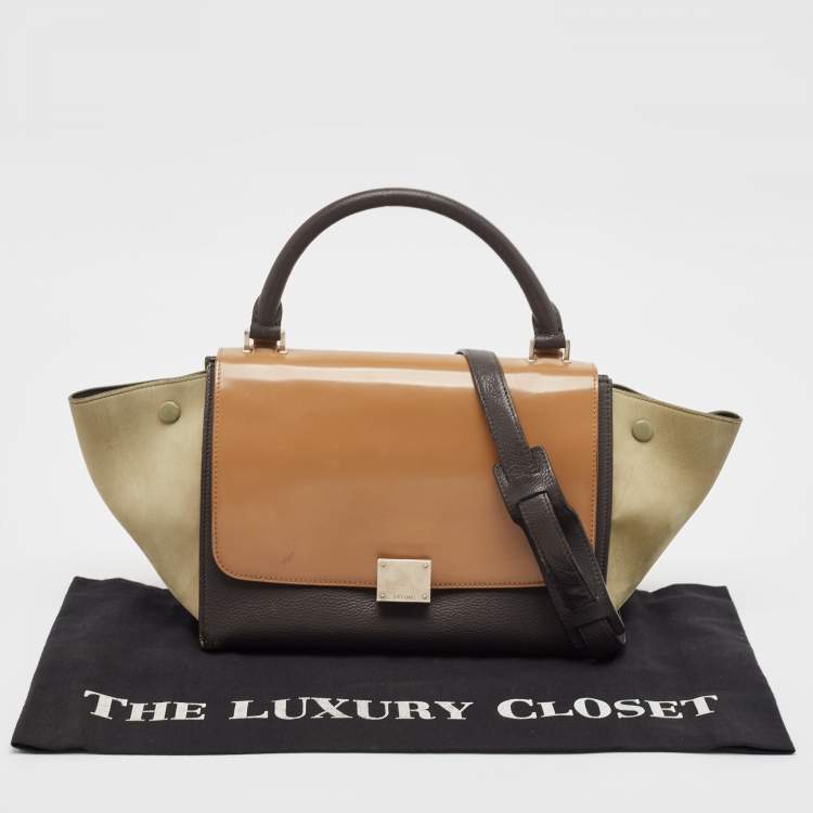 Pre Owned Celine Multicolor Nubuck, Patent and Leather Small Trapeze Top Handle Bag
