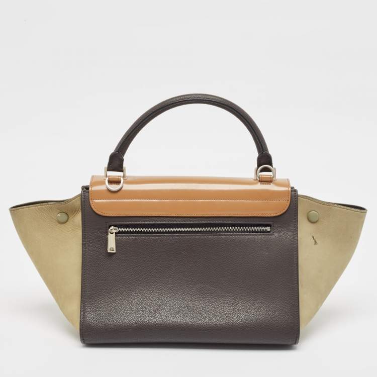 Pre Owned Celine Multicolor Nubuck, Patent and Leather Small Trapeze Top Handle Bag