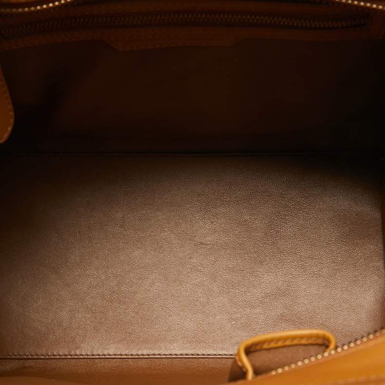 Pre Owned Celine Brown/Coral Orange Python and Leather Mini Luggage Tote