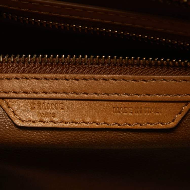 Pre Owned Celine Brown/Coral Orange Python and Leather Mini Luggage Tote