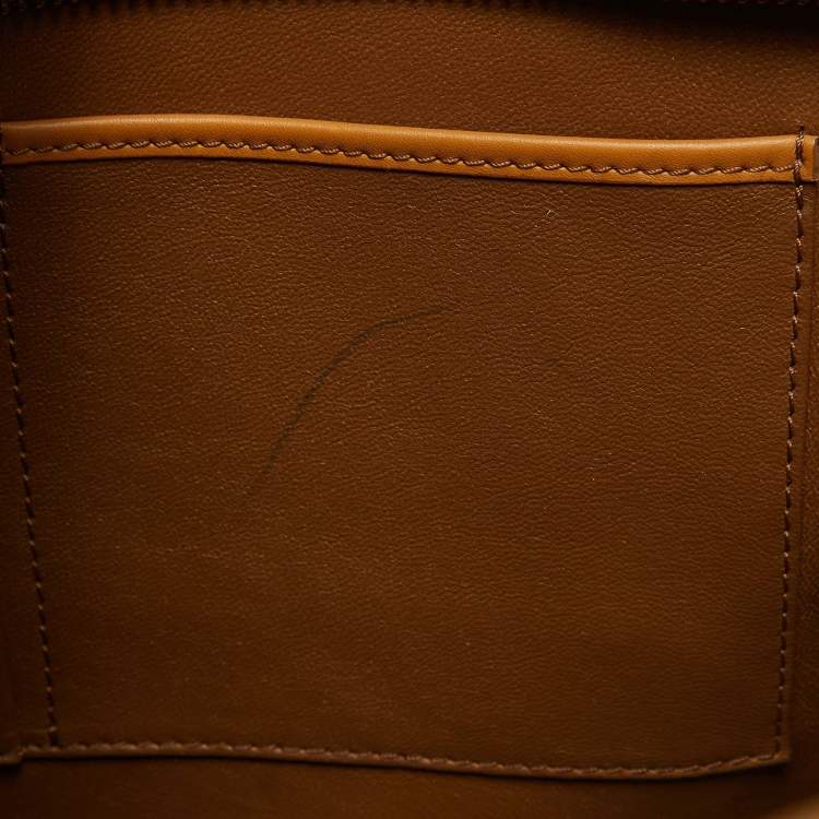 Pre Owned Celine Brown/Coral Orange Python and Leather Mini Luggage Tote