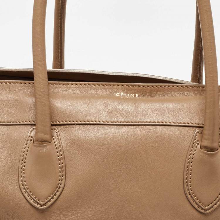 Pre Owned Celine Beige Leather Shoulder Luggage Tote