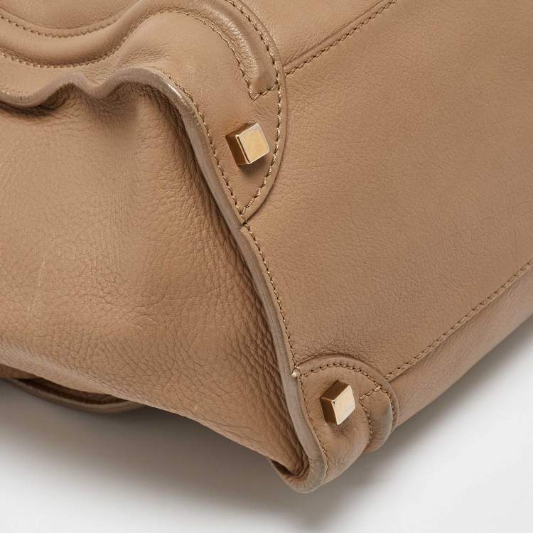 Pre Owned Celine Beige Leather Shoulder Luggage Tote