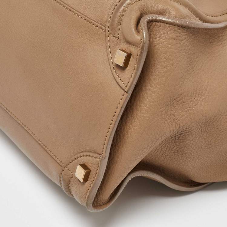 Pre Owned Celine Beige Leather Shoulder Luggage Tote