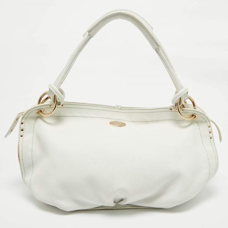 Pre Owned Celine White Leather Bittersweet Studded Hobo