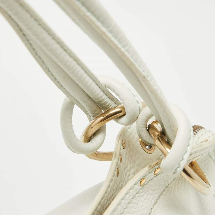 Pre Owned Celine White Leather Bittersweet Studded Hobo