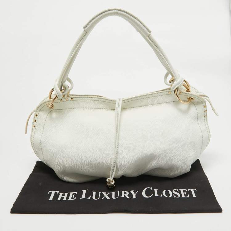 Pre Owned Celine White Leather Bittersweet Studded Hobo