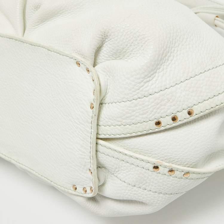 Pre Owned Celine White Leather Bittersweet Studded Hobo