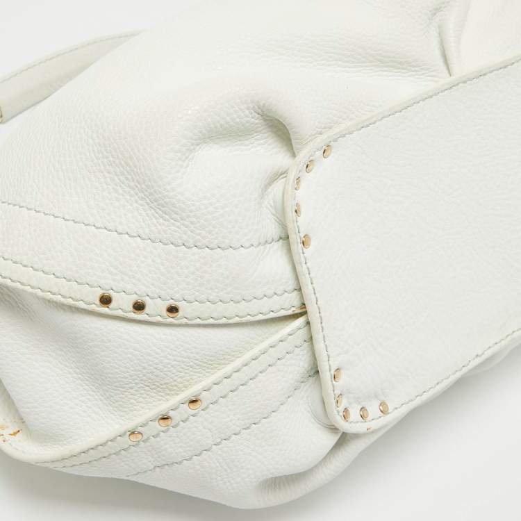 Pre Owned Celine White Leather Bittersweet Studded Hobo