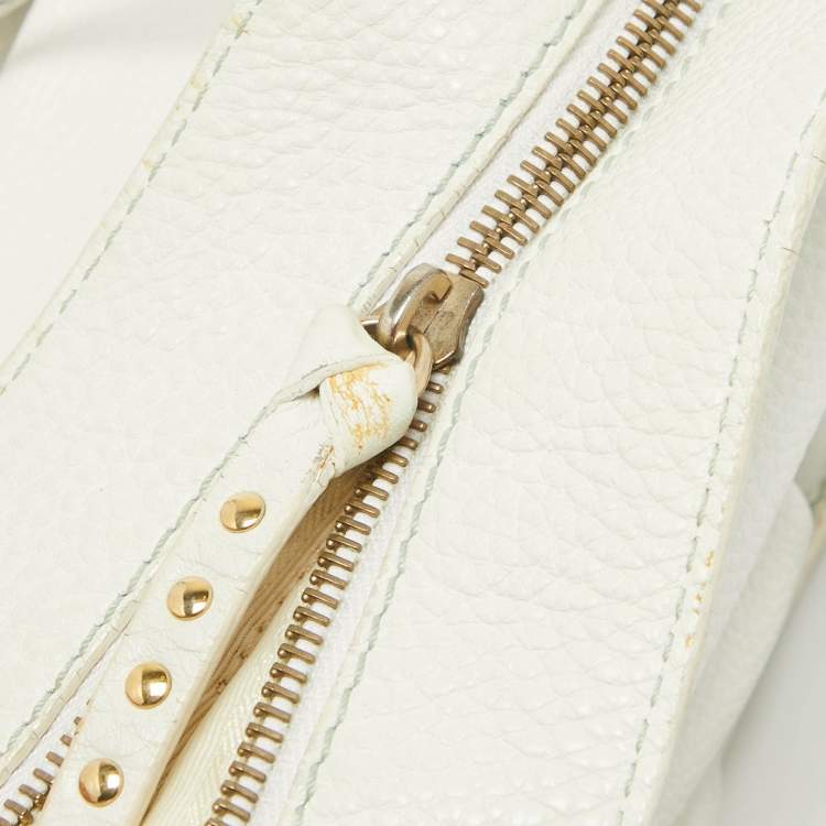 Pre Owned Celine White Leather Bittersweet Studded Hobo