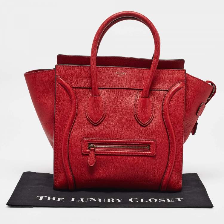 Pre Owned Celine Red Leather Mini Luggage Tote