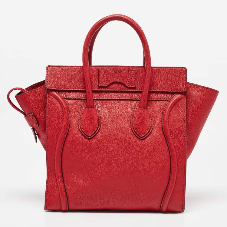 Pre Owned Celine Red Leather Mini Luggage Tote