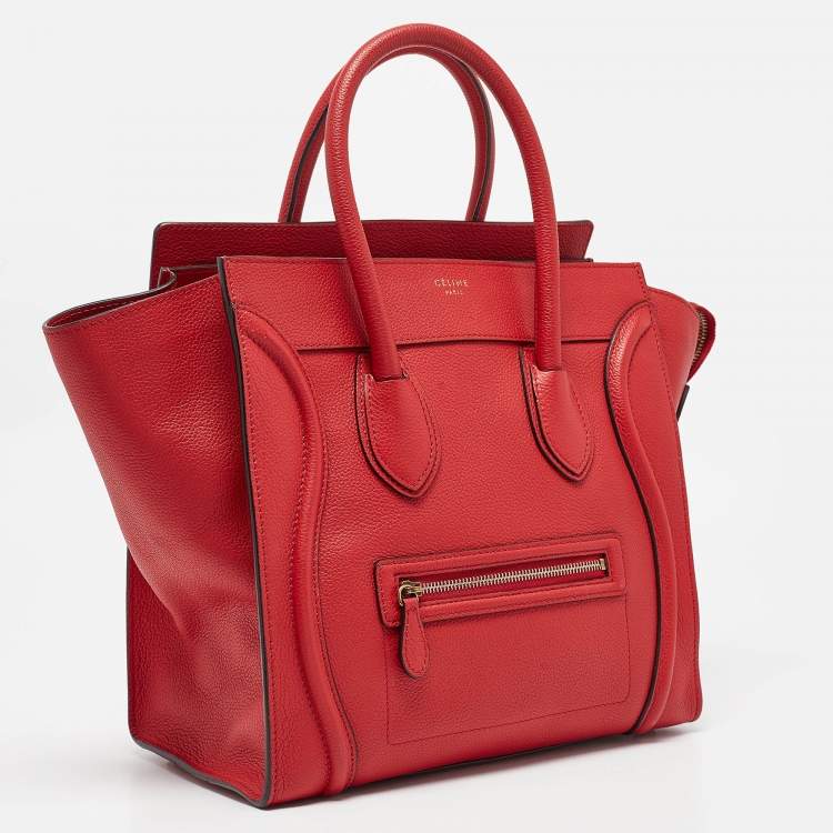 Pre Owned Celine Red Leather Mini Luggage Tote