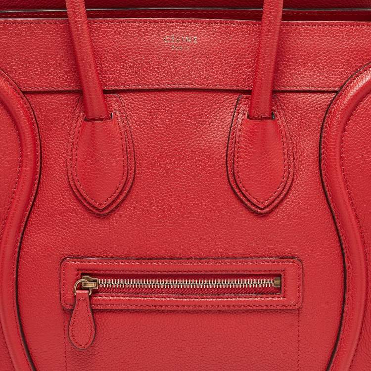 Pre Owned Celine Red Leather Mini Luggage Tote