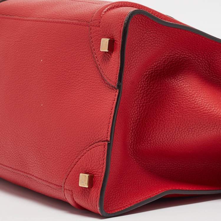 Pre Owned Celine Red Leather Mini Luggage Tote