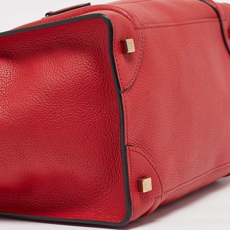 Pre Owned Celine Red Leather Mini Luggage Tote